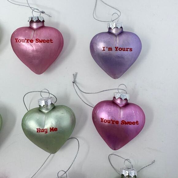 Lillian Vernon Pastel Candy Conversation Hearts Blown Glass Valentines Ornaments - Picture 5 of 12